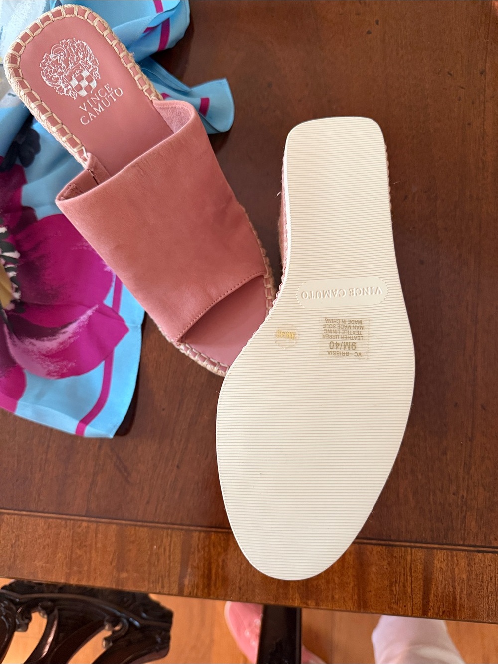 Vince Camuto Pink Suede Espadrille Wedge Slides - Picture 2 of 2